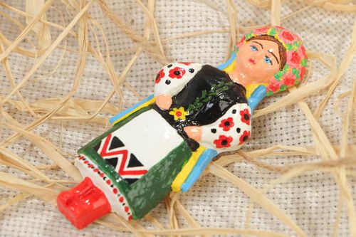 Handmade decorative designer fridge magnet painted doll in ethnic attire home decor - MADEheart.com