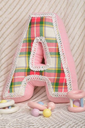 Handmade interior pillow cotton pink soft letter unusual developing games - MADEheart.com
