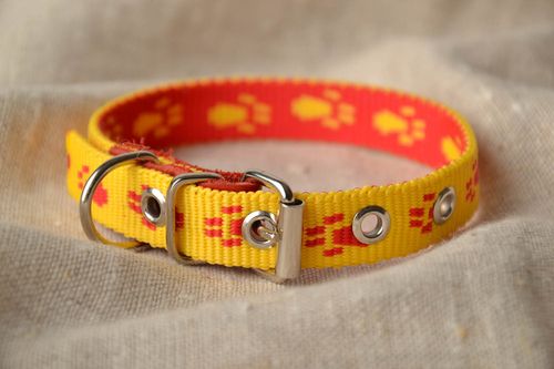 Yellow capron fabric dog collar - MADEheart.com