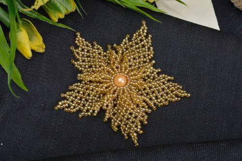 Designer brooch fashion brooch handmade jewelry gold beaded brooch for girls - MADEheart.com