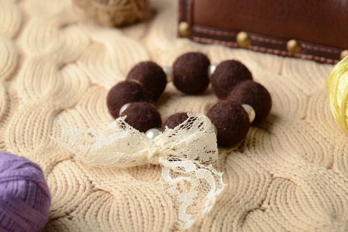 Handmade wool felted bracelet Chocolate - MADEheart.com