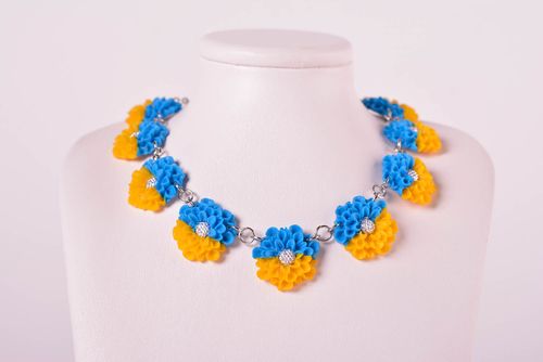 Handmade plastic necklace polymer clay necklace with flowers stylish jewelry - MADEheart.com