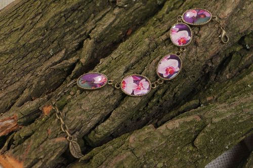 Violet handmade glass glaze bracelet with flat beads for women - MADEheart.com