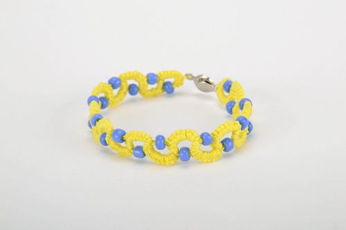 Yellow and blue bracelet made from cotton threads - MADEheart.com