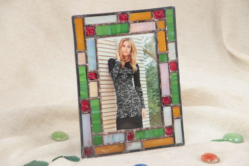 Handmade beautiful colorful stained glass photo frame for interior decoration - MADEheart.com