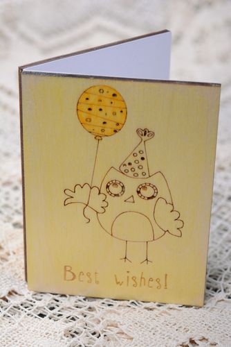 Wooden greeting card with owl Best Wishes - MADEheart.com