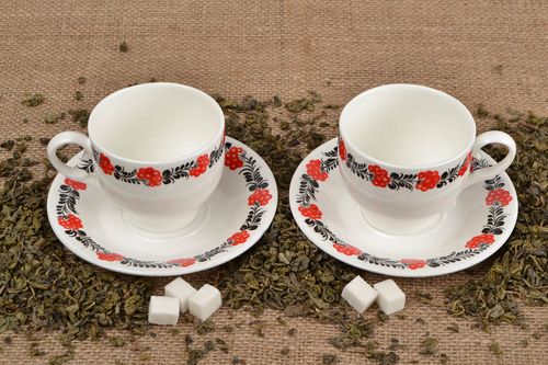 Set of 2 handmade porcelain cups and saucers decorative tableware gift ideas - MADEheart.com