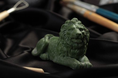 Handmade resin statuette lion figurine netsuke designer interior decor figure  - MADEheart.com