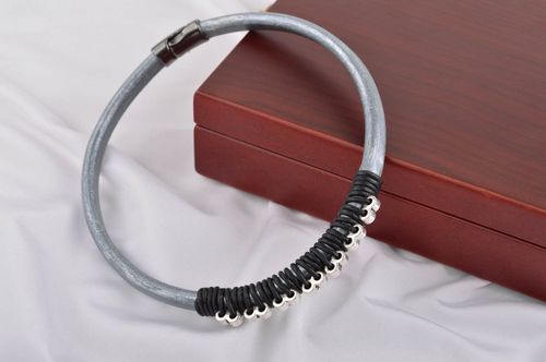 Unusual handmade leather bracelet leather necklace artisan jewelry designs - MADEheart.com