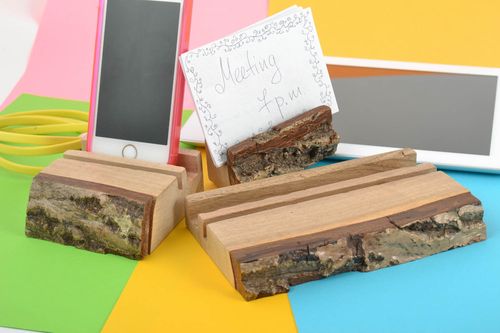 Set of handmade stands for cell phone and tablet made of wood in eco style - MADEheart.com