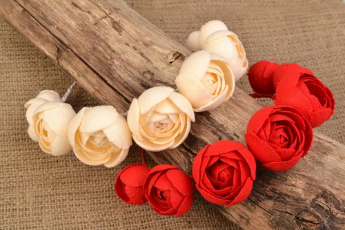 Set of handmade felt flower headbands with red and white roses 2 pieces - MADEheart.com