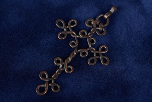 Handmade designer pendant unusual cross pendant copper accessory present - MADEheart.com